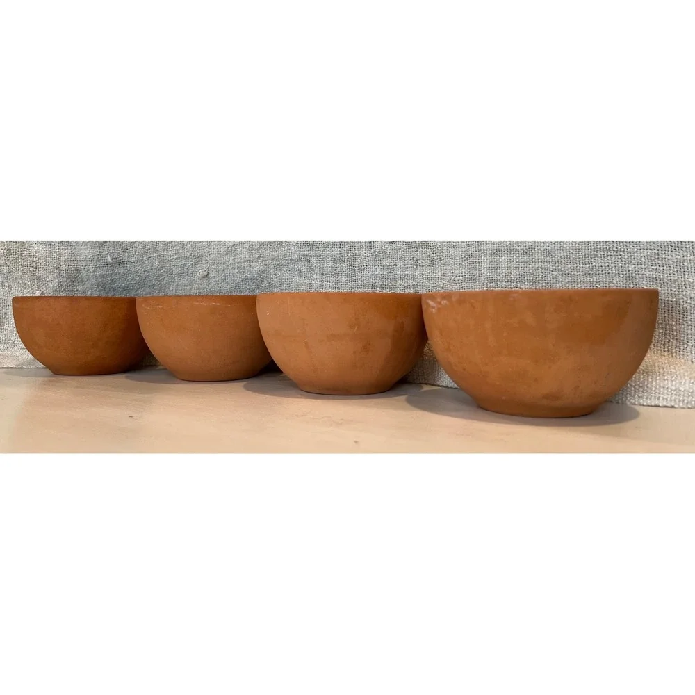 Set of 4 Romertopf Terra Rosa Reco Terracotta Bowls Black Glazed Interior Mexico